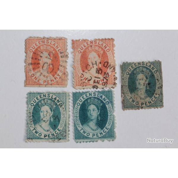 Timbres Colonie anglaise Queensland Victoria avec filigrane 1865