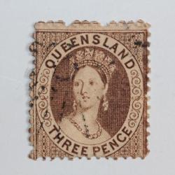 Timbre Colonie anglaise Queensland Victoria three pence 1862-1867