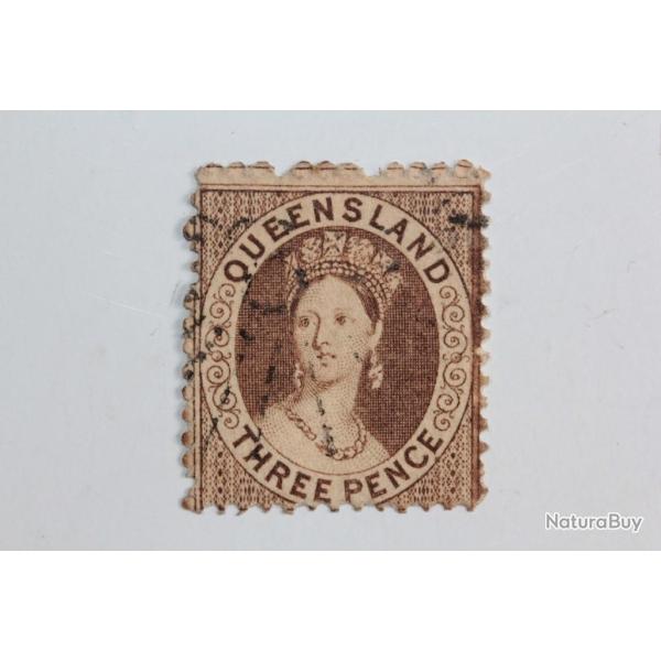 Timbre Colonie anglaise Queensland Victoria three pence 1862-1867