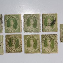 Timbres Colonie anglaise Queensland Victoria six pence 1862-1867