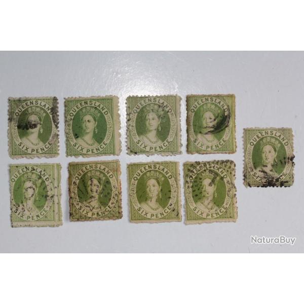 Timbres Colonie anglaise Queensland Victoria six pence 1862-1867