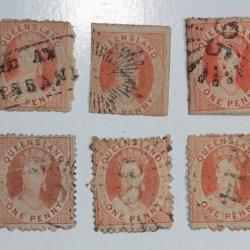Timbres Colonie anglaise Queensland Victoria one penny 1862-1867