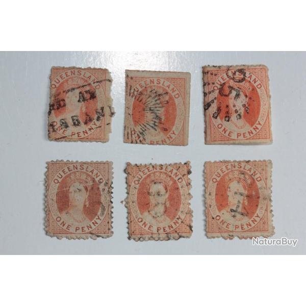 Timbres Colonie anglaise Queensland Victoria one penny 1862-1867