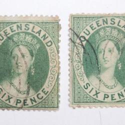 Timbres Colonie anglaise Queensland Victoria six pence 1860
