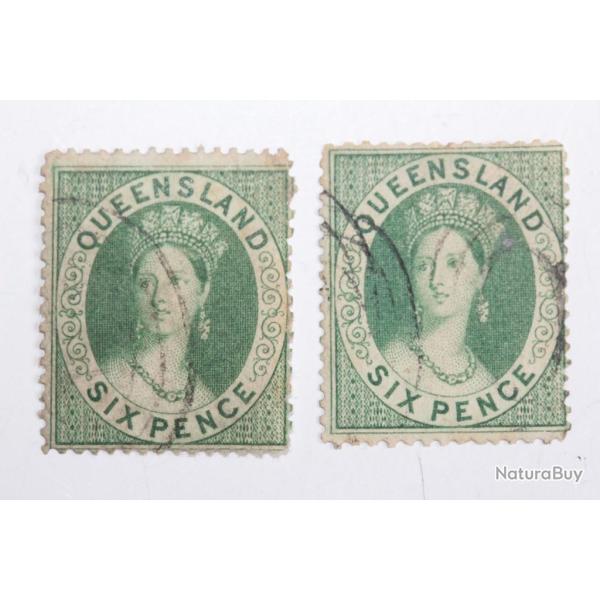 Timbres Colonie anglaise Queensland Victoria six pence 1860