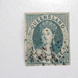 Timbre Colonie anglaise Queensland Victoria two pence 1860