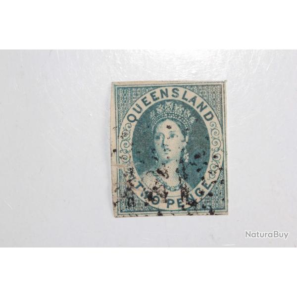 Timbre Colonie anglaise Queensland Victoria two pence 1860