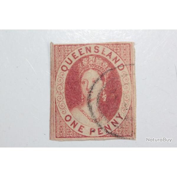 Timbre Colonie anglaise Queensland Victoria one penny 1860