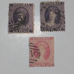 Timbres Colonie anglaise Bahamas Victoria six et four pence 1863