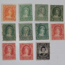 11 Timbres Colonie anglaise nouveau-Brunswick Victoria 1860-1863