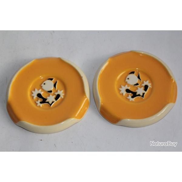 Dessous de bouteille fa�ence jaune Poisson