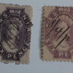 Timbres Colonie anglaise Tasmanie Victoria six pence 1864-1870