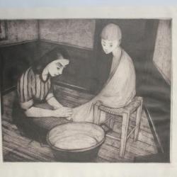 Gravure eau-forte originale Das Bad Le bain Hessler Gunt ?