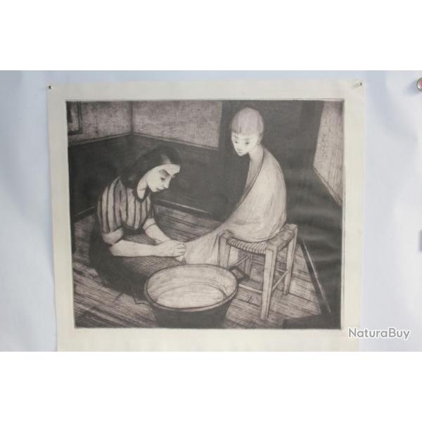 Gravure eau-forte originale Das Bad Le bain Hessler Gunt ?