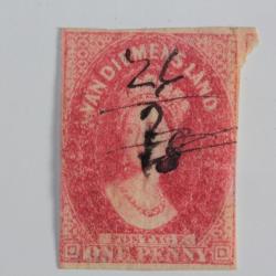 Timbre Colonie anglaise Tasmanie Victoria one penny 1857-1860