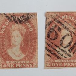 Timbres Colonie anglaise Tasmanie Victoria one penny 1857-1860