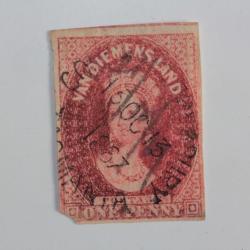 Timbre Colonie anglaise Tasmanie Victoria one penny annulé 1857-1860