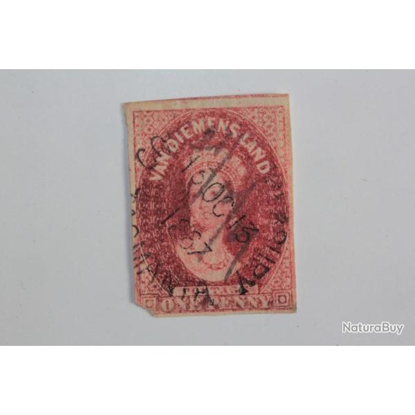 Timbre Colonie anglaise Tasmanie Victoria one penny annul� 1857-1860