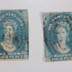 Timbre Colonie anglaise Tasmanie Effigie de Victoria 4 pence 1855-1856