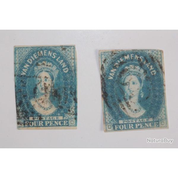 Timbre Colonie anglaise Tasmanie Effigie de Victoria 4 pence 1855-1856