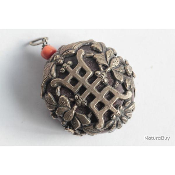 Pendentif argent corail Asie Chine Tibet