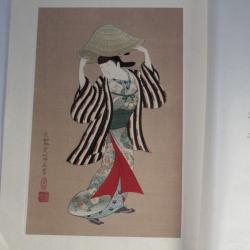 Estampe japonaise Beauty in Sedge-hat Morotame Furuyama Ukiyo-e