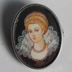 Médaillon Peinture miniature broche pendentif argent