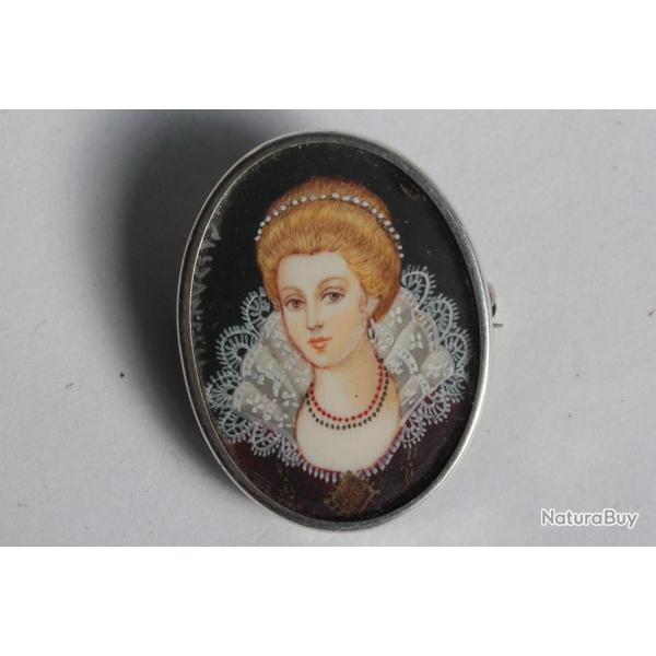 M�daillon Peinture miniature broche pendentif argent