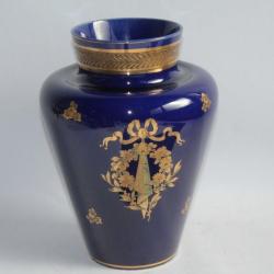 Vase Faïence de Tours bleu et or Jaget & Pinon