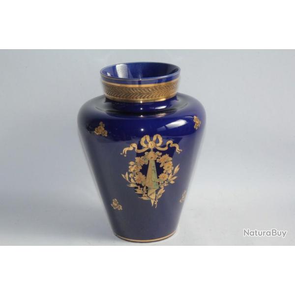 Vase Fa�ence de Tours bleu et or Jaget & Pinon
