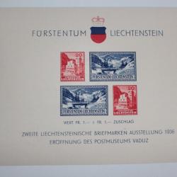 Lot x2 Timbres Liechtenstein bloc Inauguration du musée Vaduz 1936