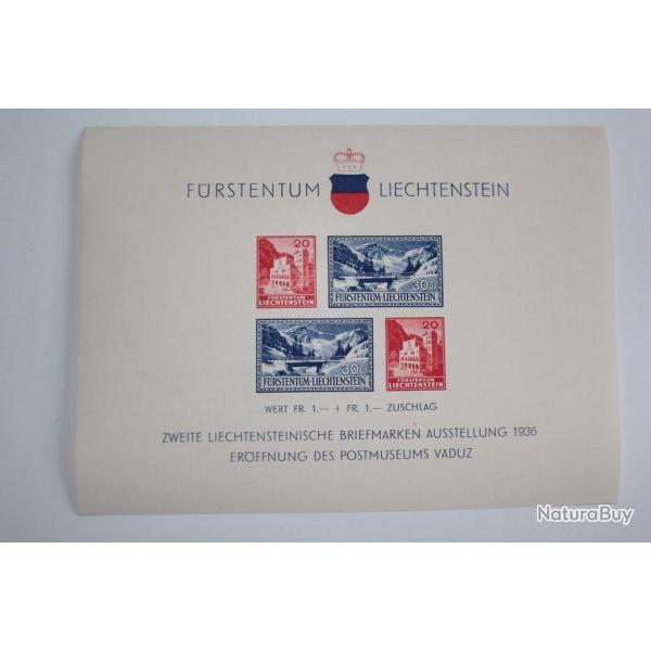 Lot x2 Timbres Liechtenstein bloc Inauguration du mus�e Vaduz 1936