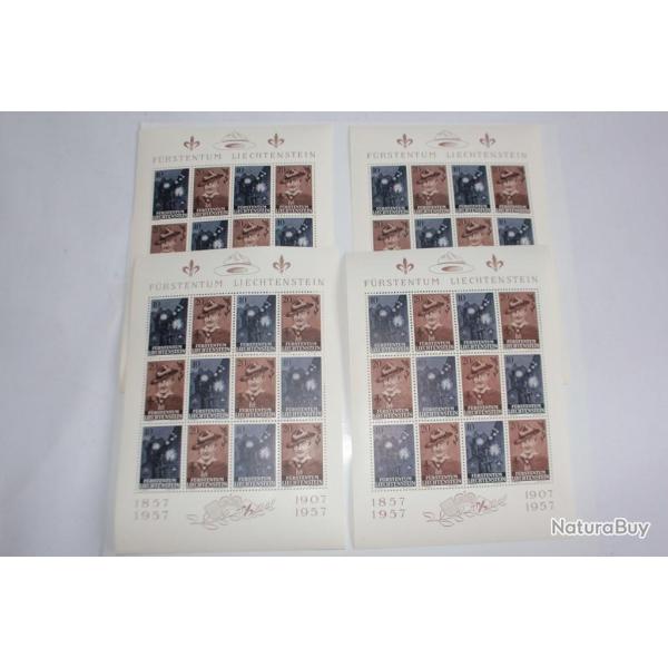 Lot x4 timbres Liechtenstein bloc fondation des �claireurs 1957 neufs