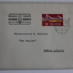 Timbre Suisse sur enveloppe cachet esperanto kongreso 1955