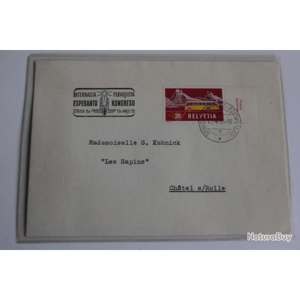 Timbre Suisse sur enveloppe cachet esperanto kongreso 1955