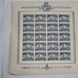 Timbre feuille Liechtenstein eglise Bendern surcharge carmin 1952 neuf