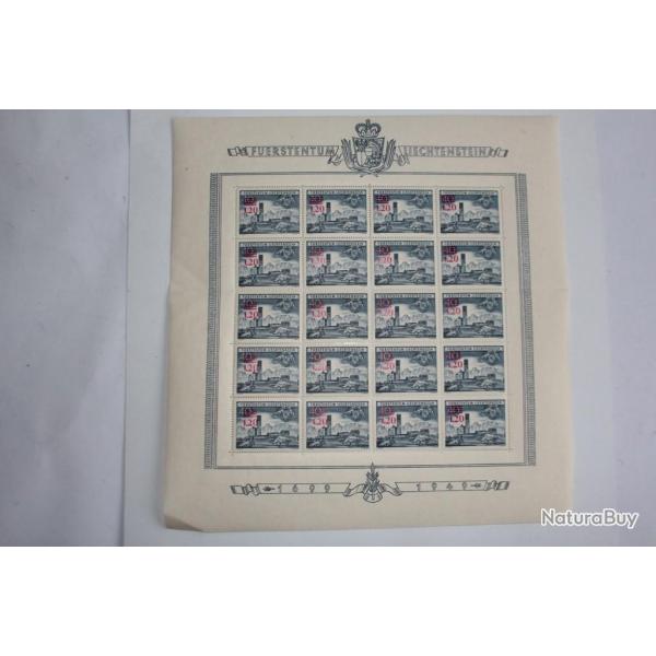 Timbre feuille Liechtenstein eglise Bendern surcharge carmin 1952 neuf