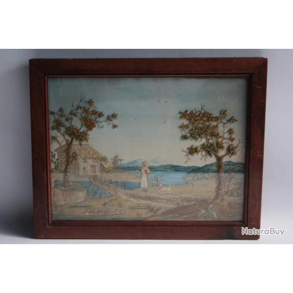 Tableau Broderie sur soie XIXe si�cle