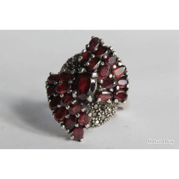 Bague argent grenats et marcassites