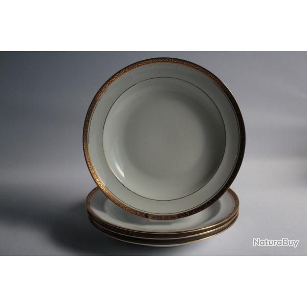 Assiettes creuses porcelaine Limoges liser� dor� Bernardaud