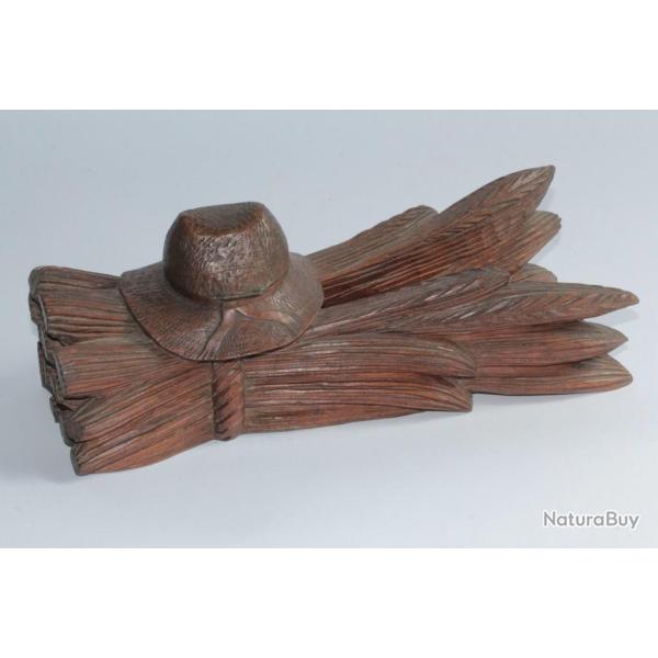Encrier porte-plumes bois Gerbe de bl� Art populaire