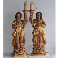Paire de Saints porte-torchères bois doré
