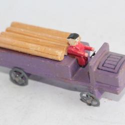 Ancien véhicule miniature bois et métal Germany Transport bois