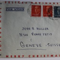Enveloppe Joyeux Noël Espagne par avion 1958
