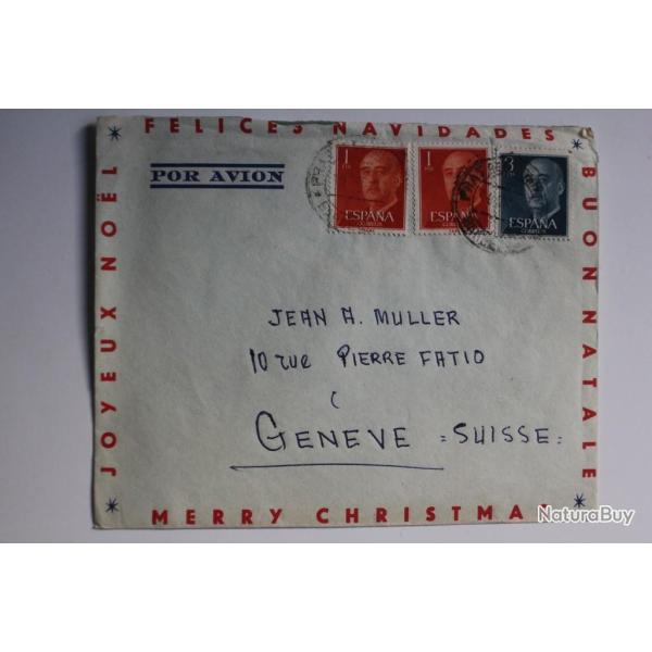 Enveloppe Joyeux No�l Espagne par avion 1958