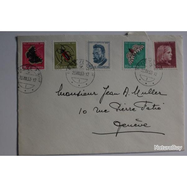 Enveloppe Suisse timbres pro Juventute 1953