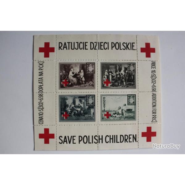 Timbre Bloc Pologne save polish children red cross 1946 neuf