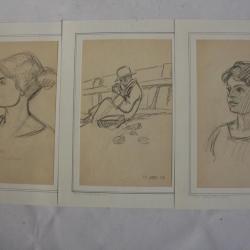 Dessins originaux Math. Lachenal 1923 Portraits de Marthe Eastbourne