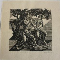 Xylographie originale Aldo Patocchi Adam et Eve