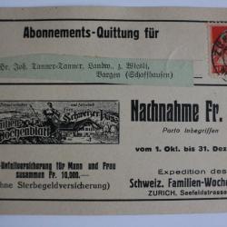 Abonnements Quittung für nachnahme 5.20 fr Suisse 1924